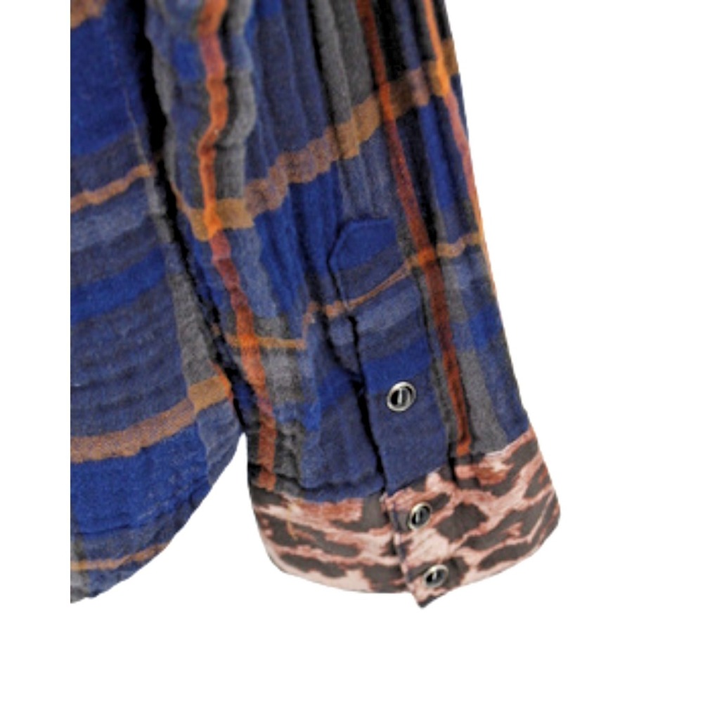 Johnny Was Workshop Plaid Leopard Mix Shirt Small Boho Western Button Up Cotton - Picture 5 of 6